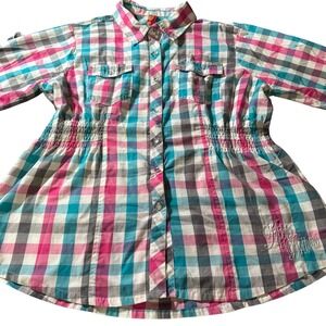 Apple Bottoms Short Sleeve Button Up Shirt Women's Size Medium Womens Check Top